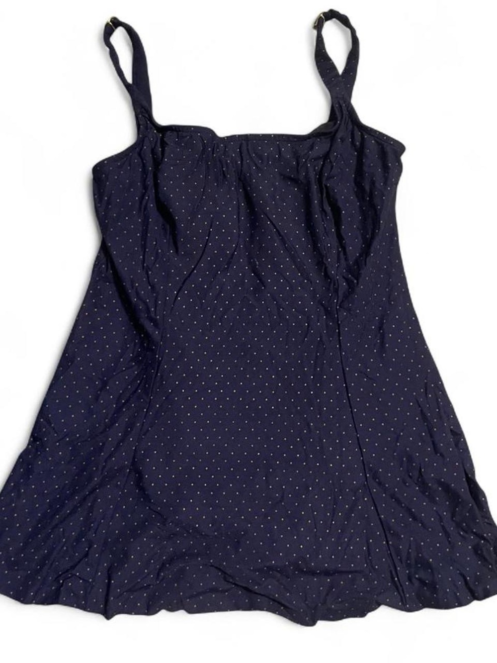 Slim Allure Women's 14 Vintage One Piece Navy Gold Polka Dot Dress Swim Suit